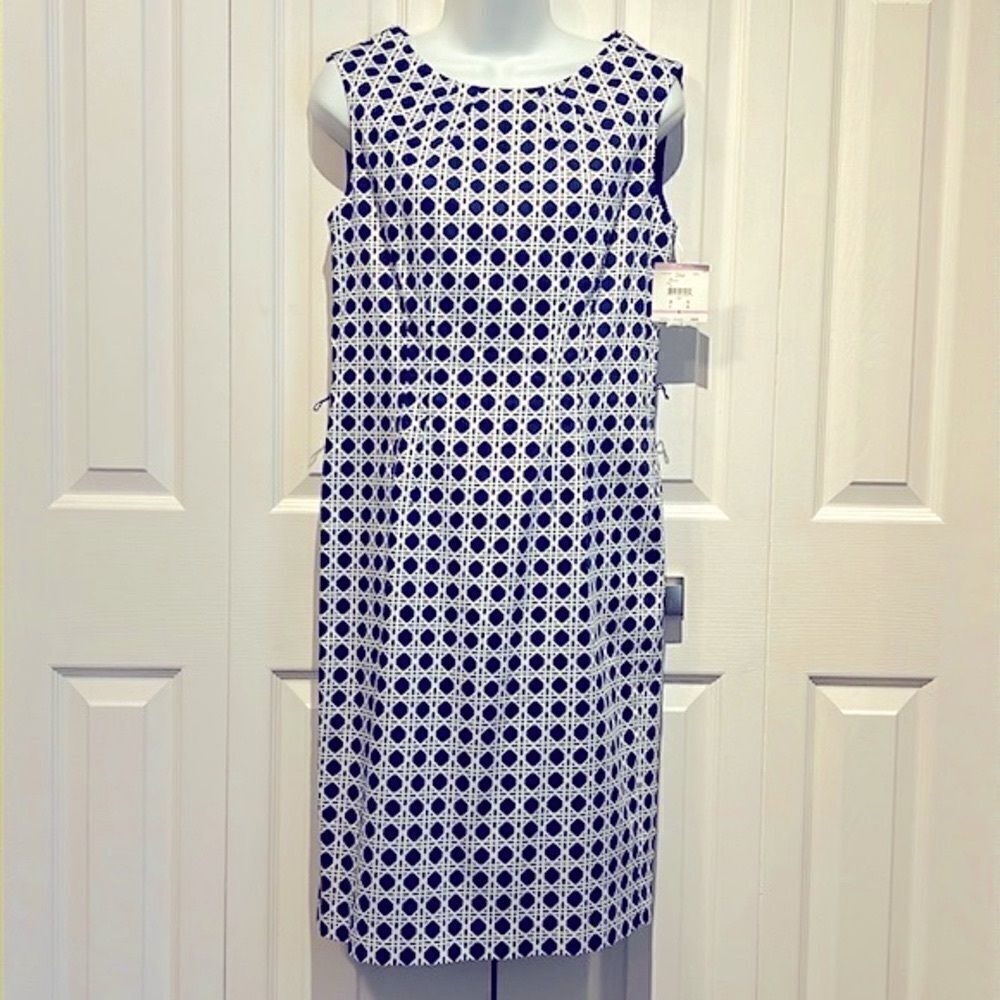 Anne Klein Blue/White Sleeveless A-Line Dress Size 6 NWT